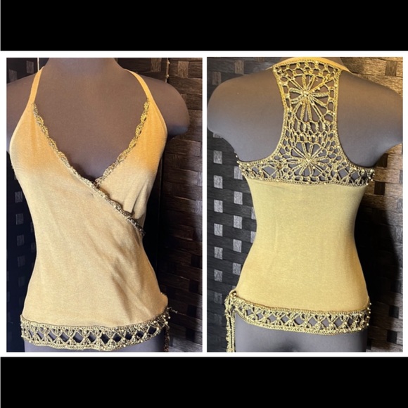 bebe Tops - Bebe army green Crochet Halter Top, vintage in EUC.